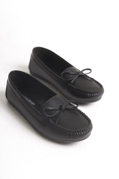 Ayakkabı Delisiyim Black Leather Women's Ballerinas – Orthopedic, Lightweight, Comfortable, Bow Accessory, Greenhouse, Casual Shoes
