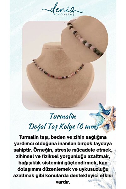 Deniz Doğal Taş Sertifikalı Turmalin ( Taşlar) Doğaltaş Kolye 6 Mm, M310