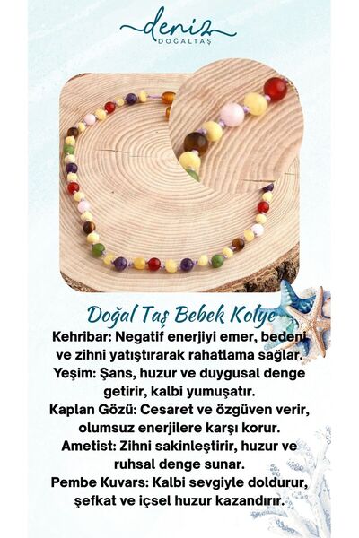 Deniz Doğal Taş Sertikalı Orjinal ( Taşlar) Doğaltaş Bebek Kolye - Kehribar,y...
