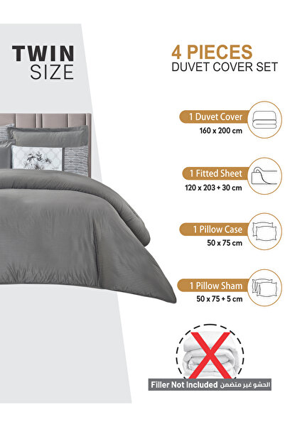 Donetella Duvet Cover Set 4-Pcs Single Size Striped Bed Set160 x 220 Cms Microfiber (Without Filler)