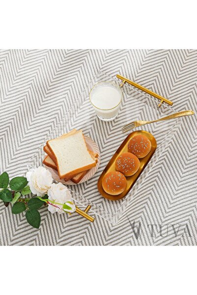TUVA REKLAM Tuva - New Generation Modern Tray with Gold Handles Transparent Plexiglass (35X30 cm)