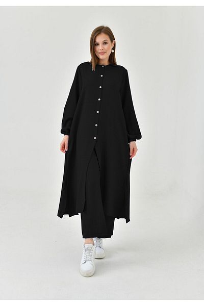 NİSUM MODA Linen Look Half Button Suit