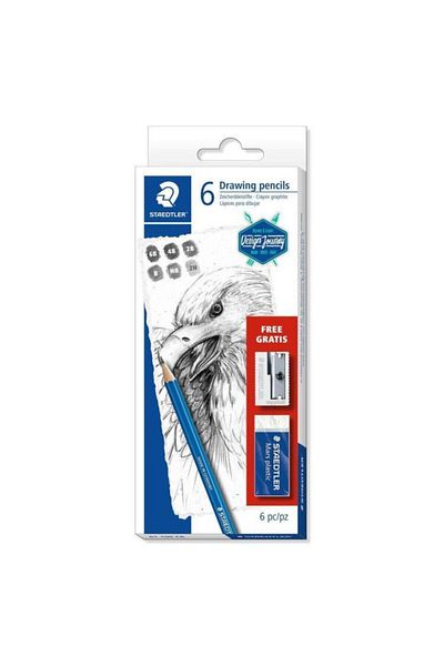 Staedtler Mars Lumograph Graduated Pen 6 Pens + Eraser + Pencil Sharpener Set
