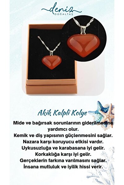 Deniz Doğal Taş Sertifikalı Akik Kalpli Kolye Ucu (gümüş Zincir Hediye) M006