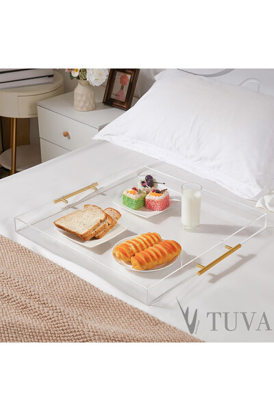 TUVA REKLAM TUVA - صينية بلكسي شفافة من الجيل الجديد الحديث مع مقبض ذهبي (50x...