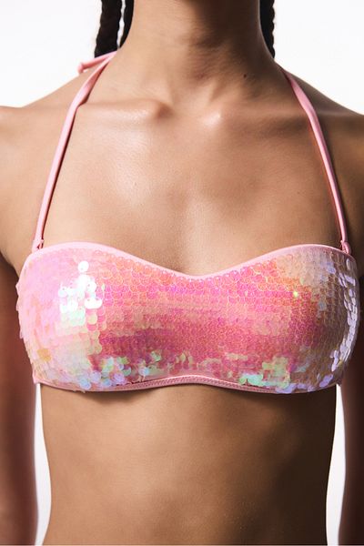 Penti Sequin Sequin Pink Strapless Bikini Top - Gamze Erçel Collection
