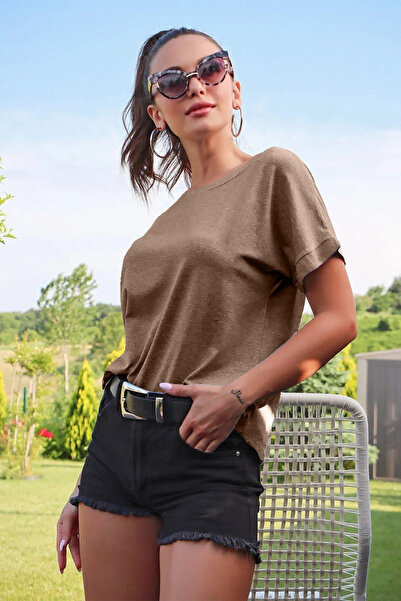 AQE FASHION Κοντό μανίκι βιζόν με λεπτομέρεια στην πλάτη με λαιμόκοψη