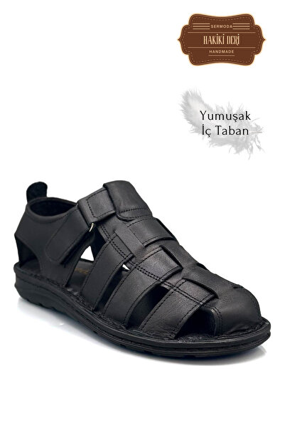 Moda Anna Genuine Leather Closed Toe Men's Sandals Black
