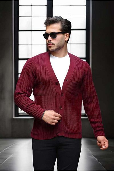 Valiberta Nopenli Ribbed Knitted Buttoned Cardigan - Claret Red