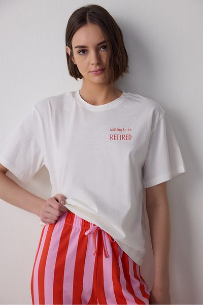 Penti Mercan Chill Day Crew Neck Striped Short Sleeve Pajama Set
