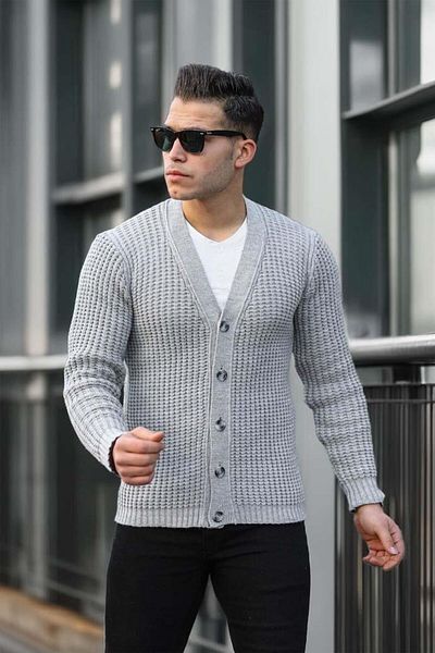 Valiberta Nopenli Ribbed Knitted Buttoned Cardigan - Light Gray