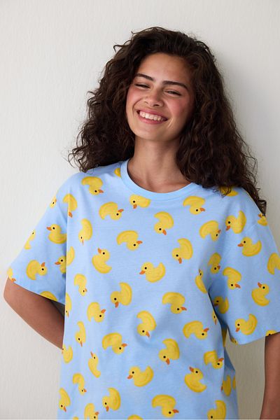 Penti Light Blue Cuteness Crew Neck Short Sleeve Pajama Set with Shorts
