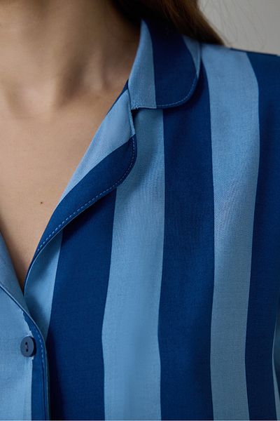 Penti Blue into the Blue Striped Shirt Collar Short Sleeve Shirt Shorts Pajamas Set