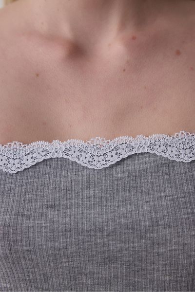 Penti Gray Mélange Lilah Lace Detailed Adjustable Strap Shorts Pajama Set