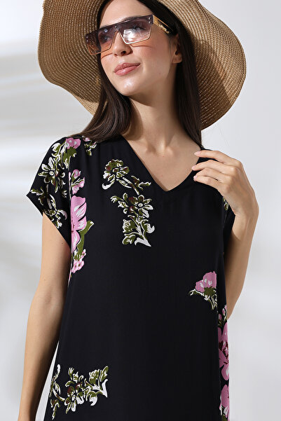 LİKAPA Φόρεμα βισκόζης Plus Size - V-λαιμόκοψη, κοντό μανίκι, καλοκαίρι 2688