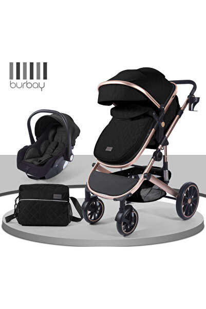 burbay عربة أطفال 4 في 1 عربة شارع وكرسي سيارة هزاز وشيالة وحقيبة لمستلزمات ا...