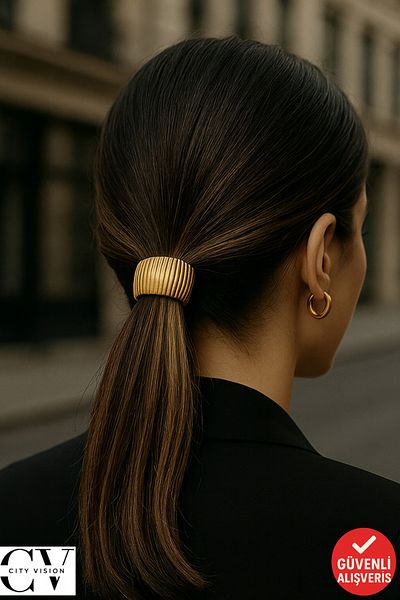 cityvision Modern Rubber Hair Clip with Shiny Gold Color Metal Detail – Elastic and Stylish Clip Model