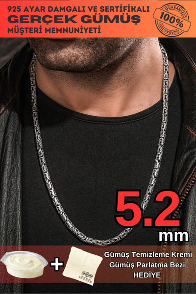 OSMANLI GÜMÜŞ Erkek Gümüş Kolye Yuvarlak Kral Model 5,2 mm