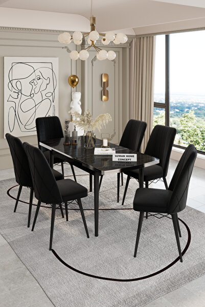 UZMHOME 80x130 Açılabilir Yemek Masası, Yemek Masa Takımı, 6 Kişilik Masa San...
