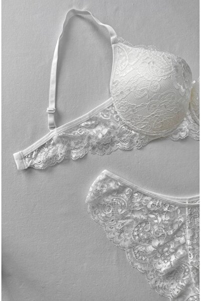 ST iç giyim Γυναικείο Σετ σουτιέν με επένδυση από εκρού με δαντέλα και εσώρουχο