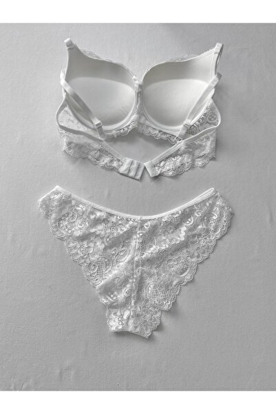ST iç giyim Γυναικείο Σετ σουτιέν με επένδυση από εκρού με δαντέλα και εσώρουχο