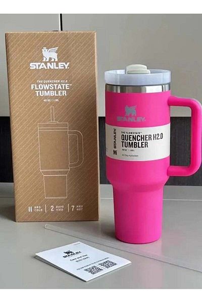 Stanley كوب كوينشر معزول بالفراغ مصنوع من الفولاذ المقاوم للصدأ مع غطاء وقشة للماء أو الشاي المثلج، سعة 40 أونصة