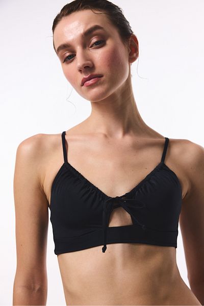Penti Top de bikini negru cu deschidere în față