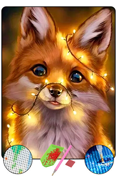 HONDEP 5D Elmas Boyama Seti – Tilki | 40x50 cm - Tuvale Gerili Diamond Painting Sayılarla Boyama Mozaik Taş