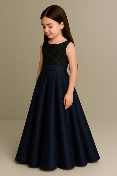 NSMLİFE Girl's Navy Blue Satin Pleated Kiloskirt, Mother Daughter Matching Skirt