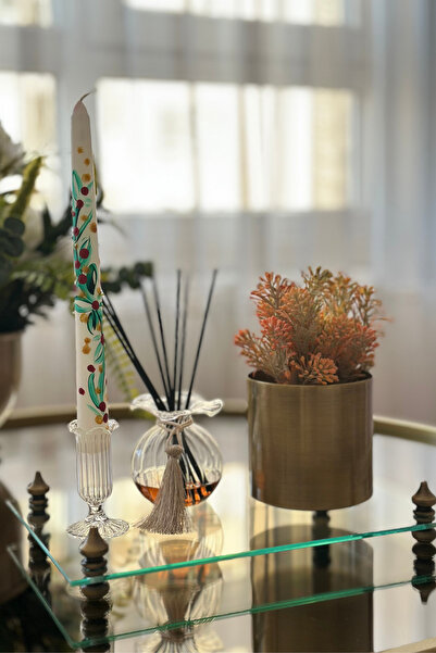 Shura Homeware Brass Foot Glass Presentation Tray 20X30 cm