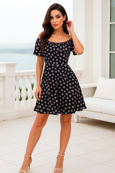 Rich Women's Boat Neck Summer Mini Dress – Patterned and Stylish Design