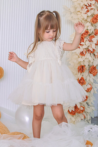 Baby Animals Kız Bebek Elbise Kız Çocuk Elbise Doğum Günü Parti Düğün Elbise Dantelli Kısa Kol Astarlı Elbise