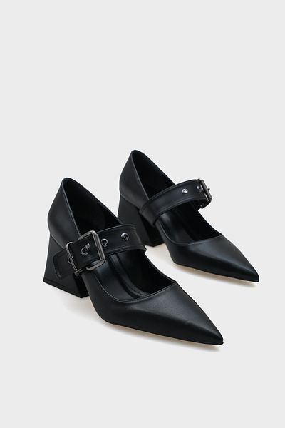 Capone Outfitters Roda Pointed Toe Medium Heeled Metal Buckle Women's Shoes