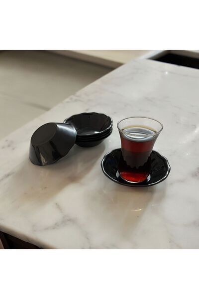 UpHome 24 قطعة من أطباق الشاي السوداء البلاستيكية