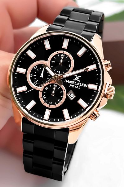 Daniel Klein Men's Wrist Watch with Calendar Steel Cord Steel Case 3 Atm Waterproof Black-Rose Zmdk1143