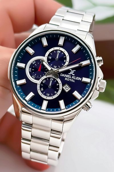 Daniel Klein Men's Wrist Watch with Calendar Steel Cord Steel Case 3 Atm Waterproof Silver-Blue Zmdk1143