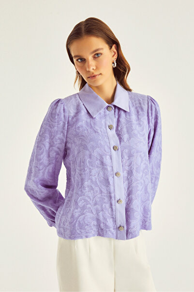 Naramaxx Taşlı Düğmeli Dantel Lila Ceket