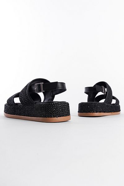Capone Outfitters Γυναικεία σανδάλια από ψάθινο ίσιο τακούνι με διπλό λουρί