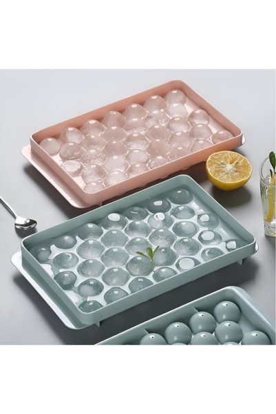 Pisicik 2Pcs 20*12 cm Sphere Ice Mold with Lid 33 Chamber Round Ice Mold Cocktail Presentation Ice Mold
