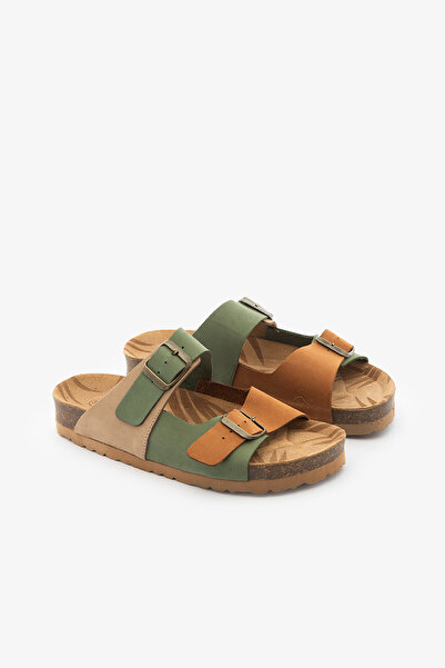 SAYL Γυναικείες παντόφλες από γνήσιο δέρμα - Χακί Ταν