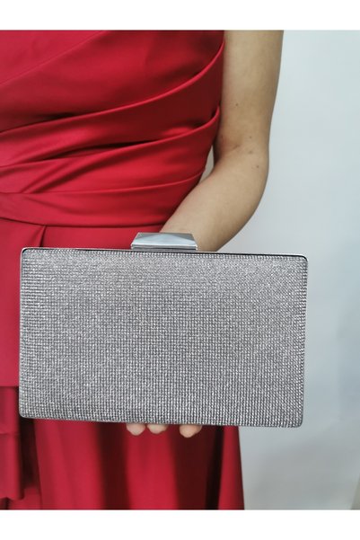 NAZART Women's Big Stoned Platinum Evening Dress Clutch Portfolio Chain Strap Handheld Wedding Engagement Night Shoulder Bag