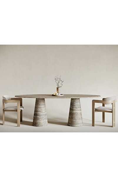 MIARIK DESIGN Husi-Silver Traverten Mermer Yemek Masası