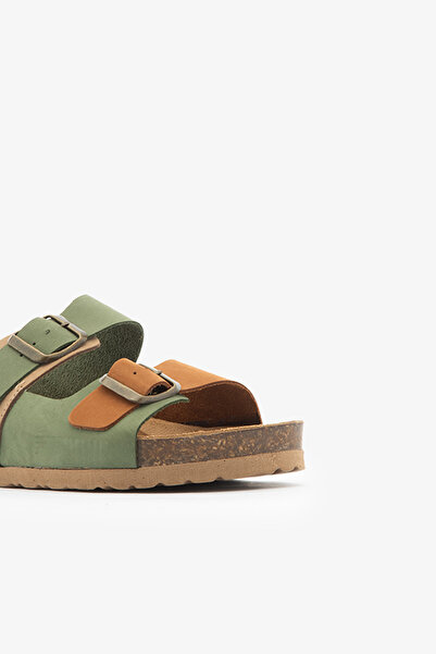 SAYL Γυναικείες παντόφλες από γνήσιο δέρμα - Χακί Ταν