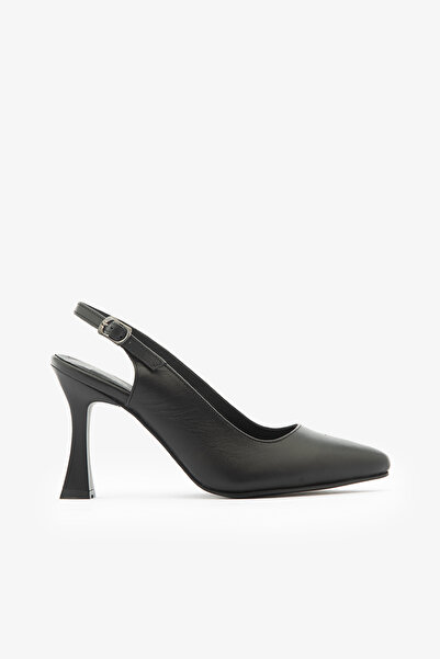 SAYL Черни обувки с висок ток от естествена кожа с отворена задна част и заос...