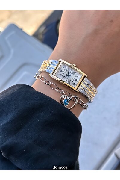 Bonicce Özel Hediyelik Kutuda Retro, Minimal Oval Kasa, Sarı Kordon,şık Kutuda Kadın Kolsaati Bileklik