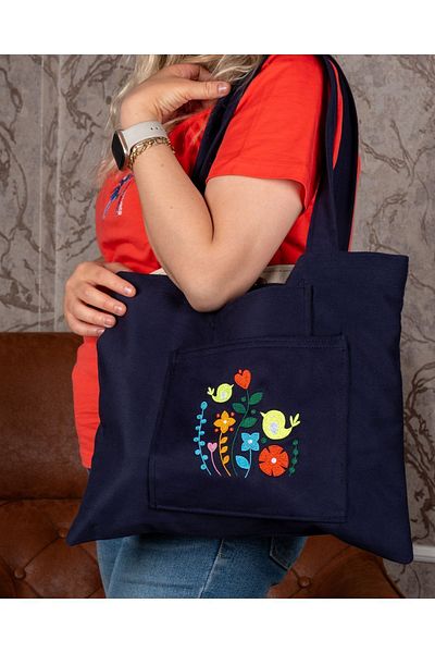 Wings Of Simurg Geantă și portofel din pânză cu broderie bleumarin Boutique-Mutik-Bird Garden