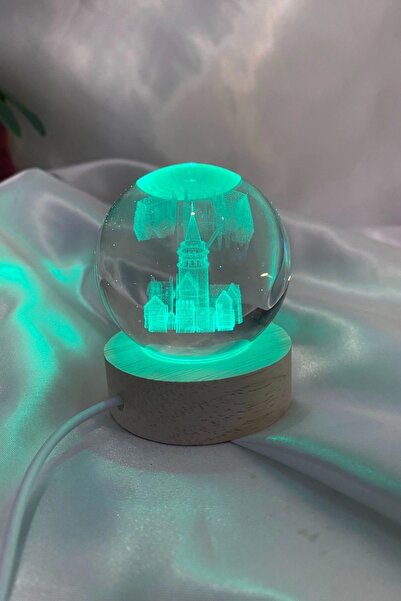 RaHan 3D Led Işık Gecelambası Cam Küre Çok Renk Günışığı Ahşap Galata Kulesi ...