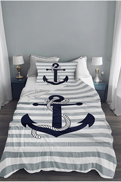 Bebişim Halı Sailor Anchor Patterned Single Pique (With Pillow Case)