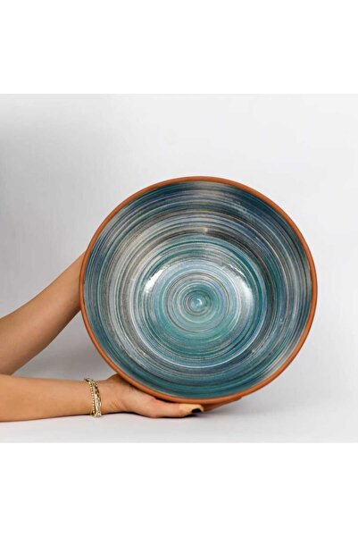 ATHSTORE Ayaklı Sunum Kasesi, Meyve, Sebze, Çips, Şekerlik Kasesi Mozaik Kazıma 20 cm Mavi