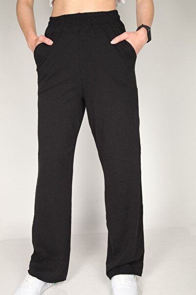 BKY بنطال رياضي أسود عالي الخصر للنساء